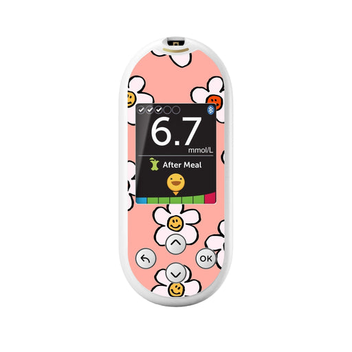 Peelz Happy Flowers for OneTouch Verio Reflect Glucometer Peelz/Stickers White Smoke