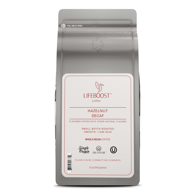 Lifeboost Coffee Hazelnut Decaf Decaf Roast Light Gray Whole Bean / 1