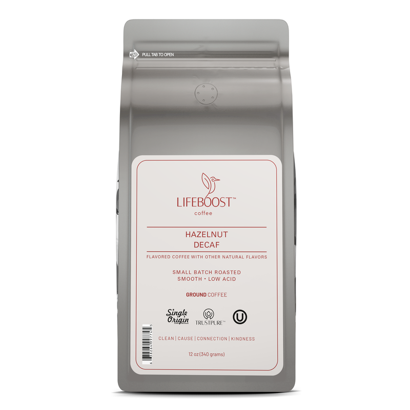 Lifeboost Coffee Hazelnut Decaf Decaf Roast Light Gray Ground / 1