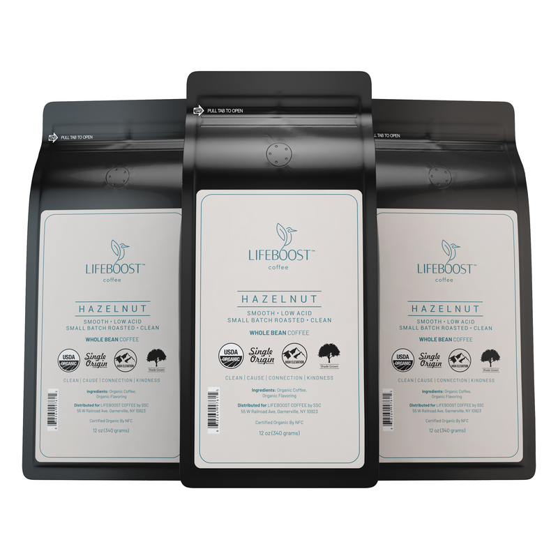 Lifeboost Coffee Hazelnut Flavored Coffee Light Gray Whole Bean / 1,Whole Bean / 3,Whole Bean / 6,Ground / 1,Ground / 3,Ground / 6