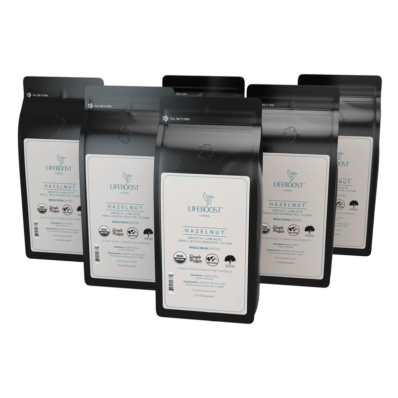 Lifeboost Coffee Hazelnut Flavored Coffee White Smoke Whole Bean / 1,Whole Bean / 3,Whole Bean / 6,Ground / 1,Ground / 3,Ground / 6