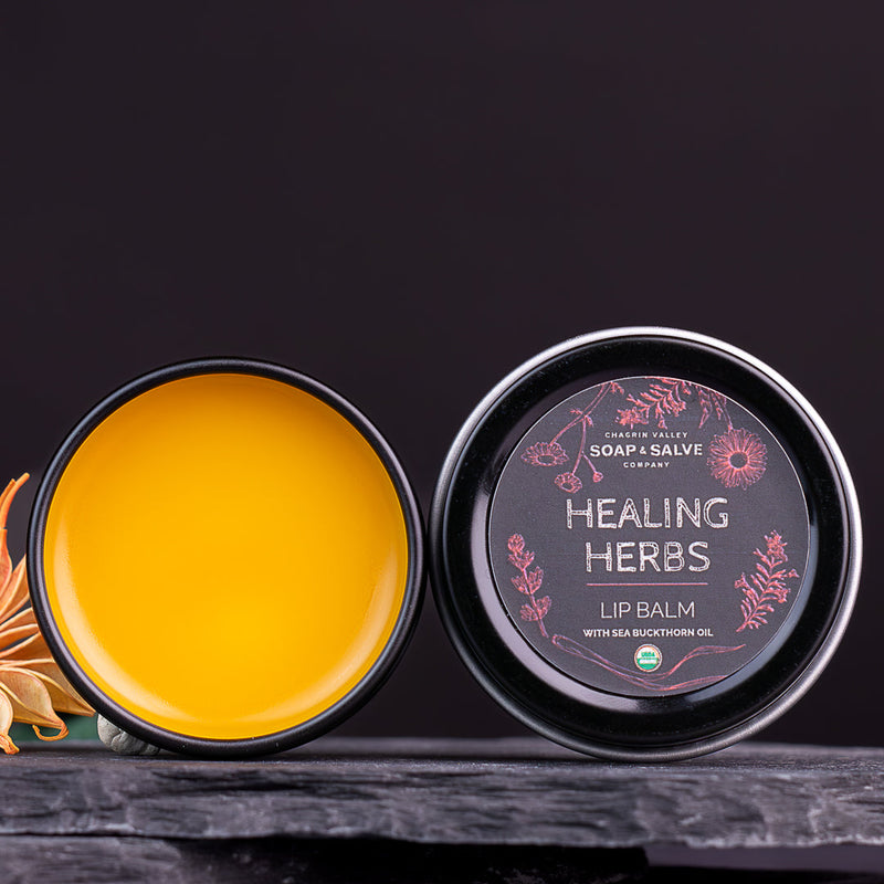 Chagrin Valley Soap & Salve Lip Balm: Soothing Healing Herbs Lip Balm Orange 0.5 fl oz Tin