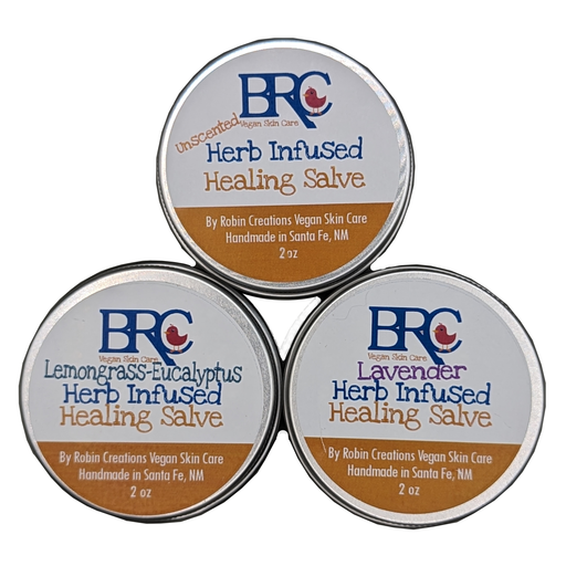 By Robin Creations Herb-Infused Healing Salve & First Aid Balm First Aid Gray 2 oz Tin / LemongrassEucalyptus,2 oz Tin / Lavender,2 oz Tin / Unscented,4 oz Tin / LemongrassEucalyptus,4 oz Tin / Lavender,4 oz Tin / Unscented,8 oz Glass Jar / LemongrassEucalyptus,8 oz Glass Jar / Lavender,8 oz Glass Jar / Unscented