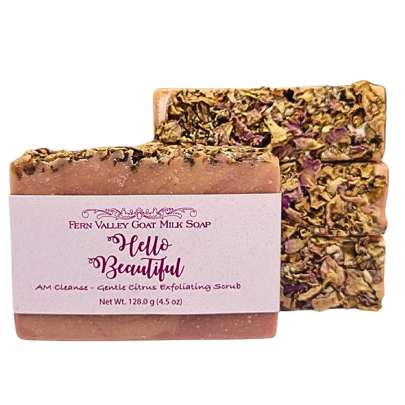 Fern Valley Soap Natural Goat Milk Soap | Exfoliating Scrub | Hello Beautiful AM Cleanse Goat Milk Soap White Smoke