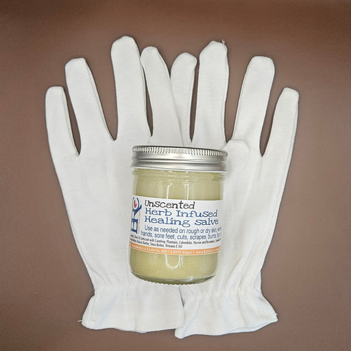 By Robin Creations Intense Herb-Infused Healing Balm + Cotton Gloves Set - Adult & Children Sizes Accessories & Containers Light Gray 8oz Jar of Herb-Infused  Healing Balm / Lemongrass Eucalyptus / Adult (Medium/Large),8oz Jar of Herb-Infused  Healing Balm / Lemongrass Eucalyptus / Children (Small/ExtraSmall),8oz Jar of Herb-Infused  Healing Balm / Soothing Lavender / Adult (Medium/Larg