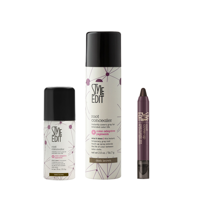 Style Edit Root Concealer Spray and Stick Trio (Full & Travel Size Spray) Light Gray Dark Brown
