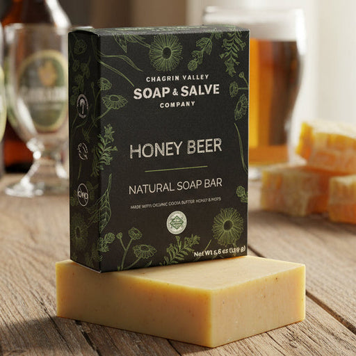 Chagrin Valley Soap & Salve Natural Soap: Honey Beer Soap Black Full Bar 5.6 oz,Travel Size Bar 1.7 oz