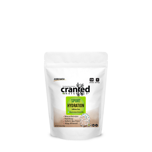 Cranked Naturals Plant Based Sports Nutrition Sport Hydration: Horchata, Caffeine Free Hydration White Smoke 4.2oz Bag (4 Serv),30g (1 Serv)