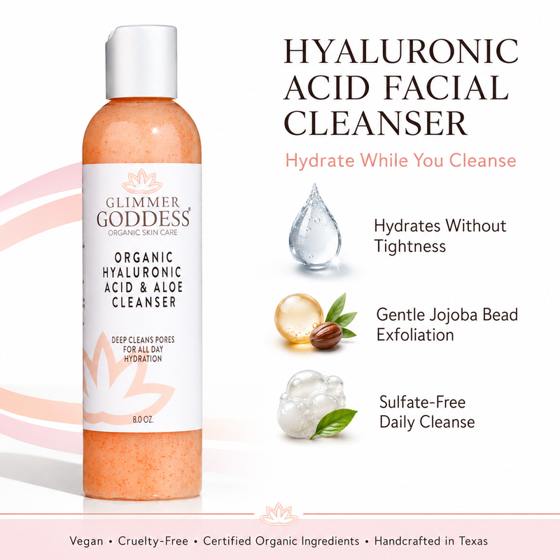 Glimmer Goddess® Organic Skin Care Organic Hydrating Facial Cleanser with Exfoliating Jojoba Beads – 8 oz Cleansers & Scrubs White Smoke 8 oz