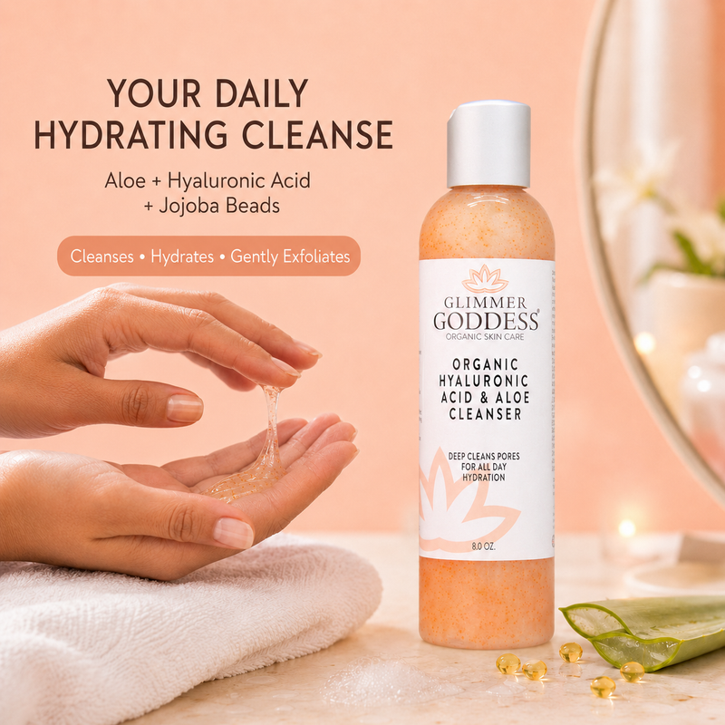 Glimmer Goddess® Organic Skin Care Organic Hydrating Facial Cleanser with Exfoliating Jojoba Beads – 8 oz Cleansers & Scrubs Navajo White 8 oz