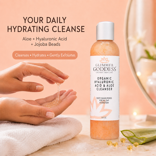 Glimmer Goddess® Organic Skin Care Organic Hydrating Facial Cleanser with Exfoliating Jojoba Beads – 8 oz Cleansers & Scrubs Navajo White 8 oz