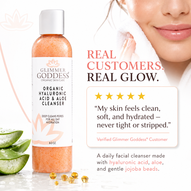 Glimmer Goddess® Organic Skin Care Organic Hydrating Facial Cleanser with Exfoliating Jojoba Beads – 8 oz Cleansers & Scrubs White Smoke 8 oz