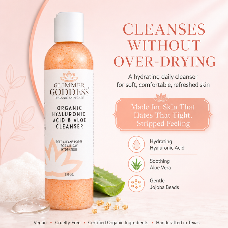 Glimmer Goddess® Organic Skin Care Organic Hydrating Facial Cleanser with Exfoliating Jojoba Beads – 8 oz Cleansers & Scrubs Misty Rose 8 oz