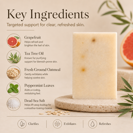 Timeless Organics Skin Care Grapefruit + Tea Tree Clarifying Bar Bar Soap Light Gray