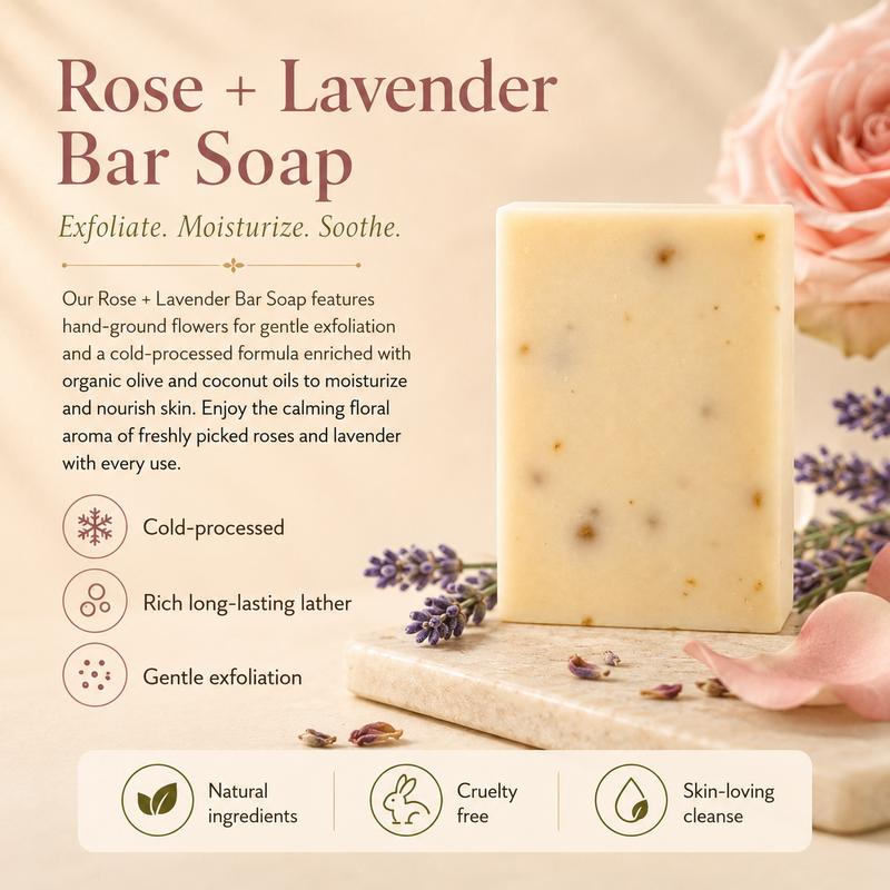 Timeless Organics Skin Care Rose + Lavender - Wildflower Bar Bar Soap Bisque