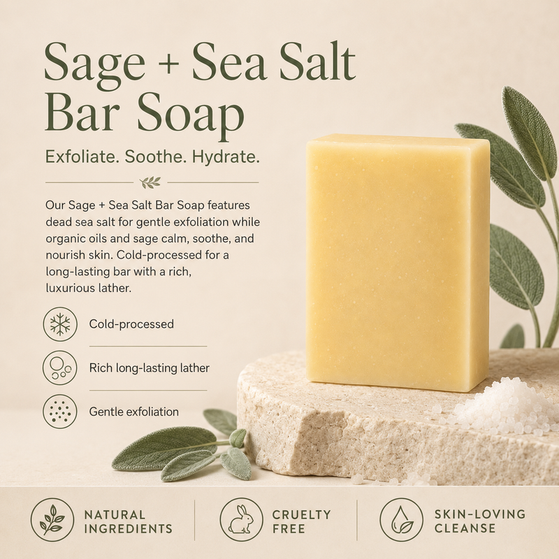 Timeless Organics Skin Care Sage + Sea Salt Exfoliating Bar Bar Soap Light Gray