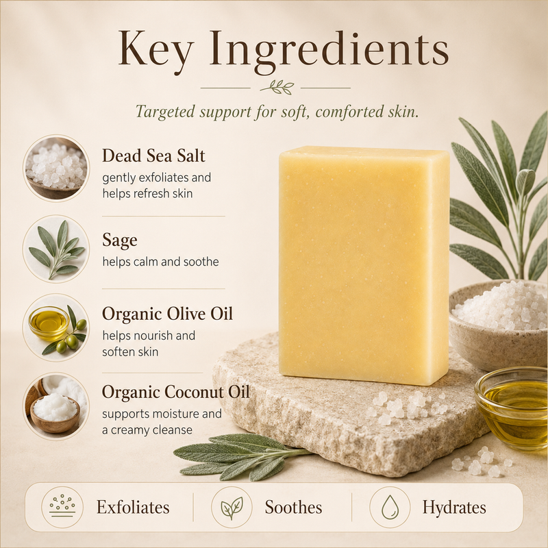 Timeless Organics Skin Care Sage + Sea Salt Exfoliating Bar Bar Soap Antique White