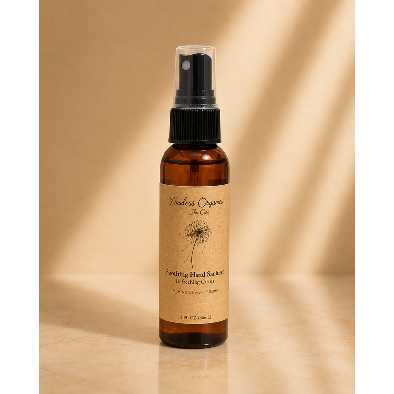Timeless Organics Skin Care Soothing Hand Sanitizer Cleanser Dark Khaki Calming Honeysuckle,Refreshing Citrus,Relaxing Lavender