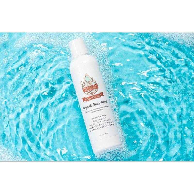 Lizzie's All-natural Products Organic Unscented Body Wash for Eczema Sky Blue Organic Body Wash (unscented for eczema) 8 oz,Organic Unscented Body Wash for Eczema + Natural Sea Sponge Combo