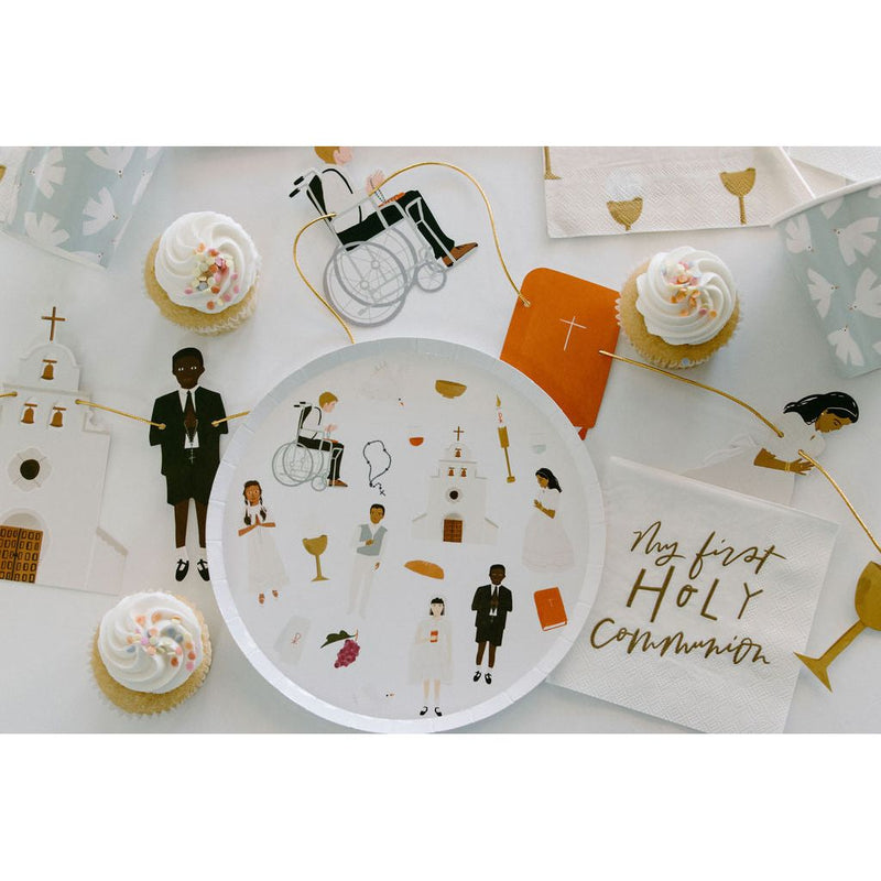 Be A Heart First Communion Cocktail Plates Disposable Tableware Gray