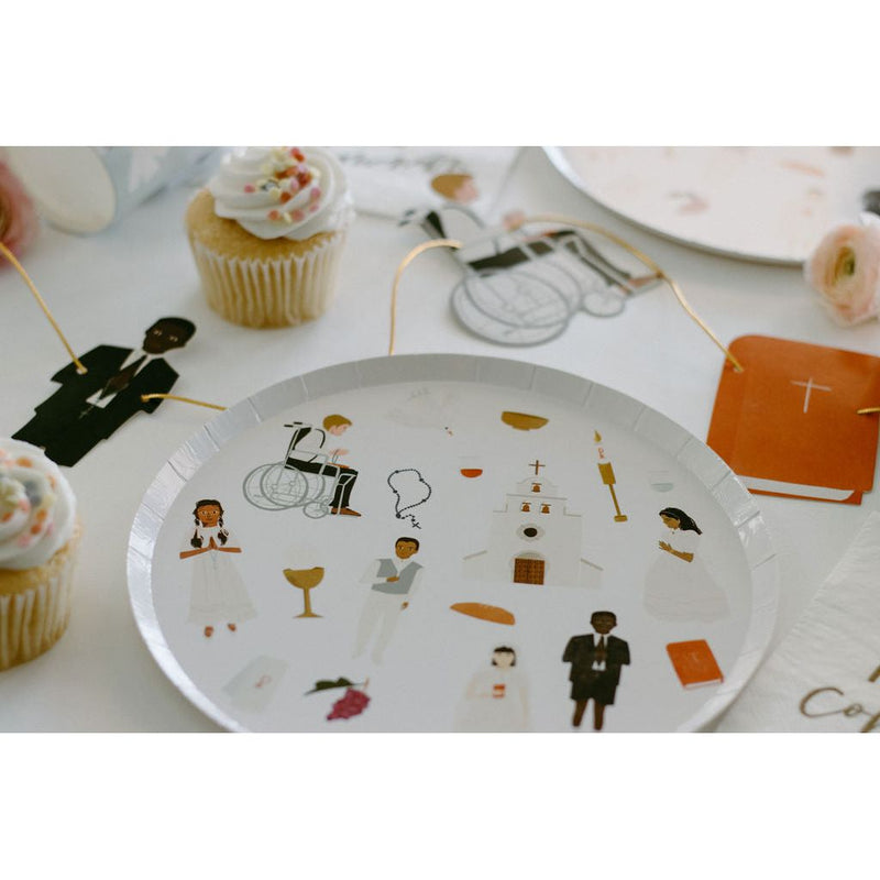 Be A Heart First Communion Cocktail Plates Disposable Tableware Gray