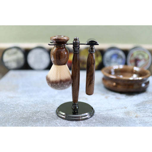 CreationsByWill Walnut Wood Hand Crafted Shave Set with Gunmetal Safety Razor Shave Set Gray