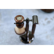 CreationsByWill Walnut Wood Hand Crafted Shave Set with Gunmetal Safety Razor Shave Set Light Steel Blue