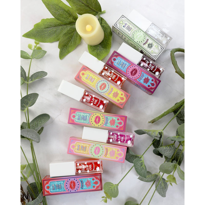 Rude Cosmetics Lip Oil Massage Lip Oil Gray Chillaxin' Cherry,Energizing Grapefruit,Strawberry Sauna,Peach Refresh,Pampered Passionfruit,Green Tea Detox