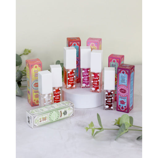 Rude Cosmetics Lip Oil Massage Lip Oil Light Gray Chillaxin' Cherry,Energizing Grapefruit,Strawberry Sauna,Peach Refresh,Pampered Passionfruit,Green Tea Detox