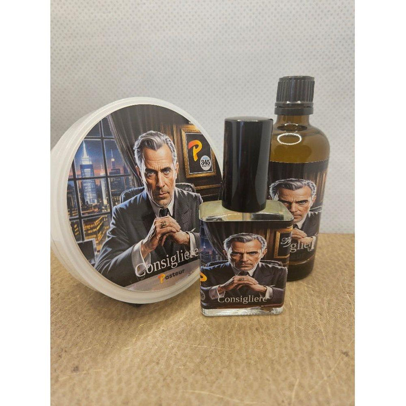 345 Soap Co. 345 Soap Co. x Pasteur Consigliere Shaving Collection Shaving Set Gray Sample Shaving Soap 1g,Shaving Soap 4 oz,Aftershave Splash 3.3 oz,EDP 1 oz