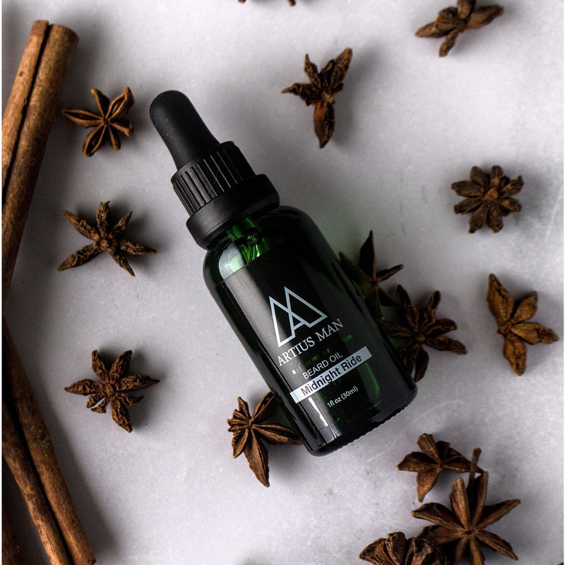 Artius Man Midnight Ride Beard Oil – Spiced Black Licorice Beard Conditioning Oil (1 oz) Beard Oil Gray