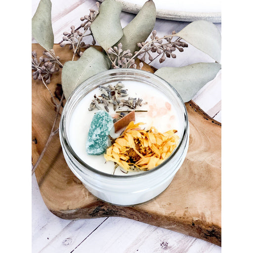 Butter Me Up Organics Blessings Candle / Intention Candle / Good Luck / Soy Handpoured Candle/ Candle with Crystals / Botanical Candle / Essential Oil Candle Metaphysical Light Gray 1 Blessings candle,Full set of 6 candle
