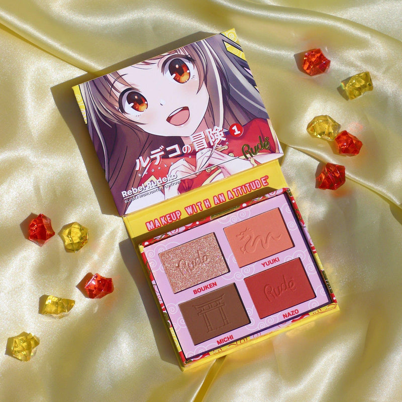 Rude Cosmetics Manga Collection Face Palette Face Palette Dark Khaki Clever Kirei-Sama,Purr-fect Neko-Chan,Rebel Rudeko,Sweetheart Sawa-Chan