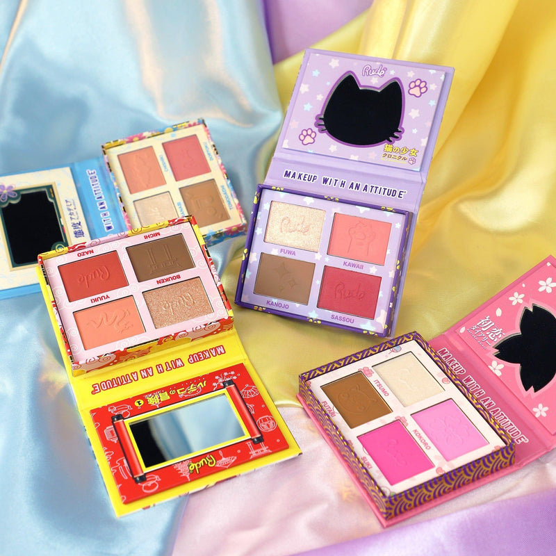 Rude Cosmetics Manga Collection Face Palette Face Palette Light Gray Clever Kirei-Sama,Purr-fect Neko-Chan,Rebel Rudeko,Sweetheart Sawa-Chan