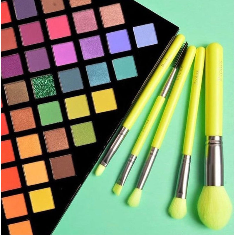 Prolux Cosmetics Deluxe 5 Piece Neon Brush Set BRUSH SET Dark Sea Green Neon Green,Neon Orange,Neon Pink,Neon Purple
