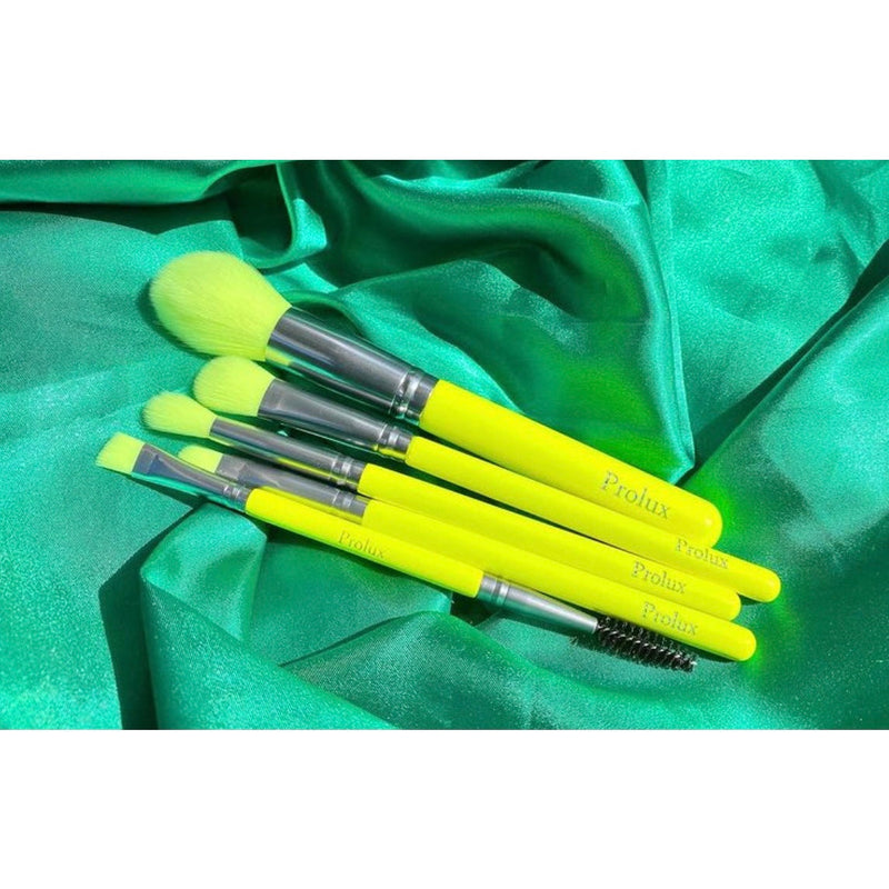 Prolux Cosmetics Deluxe 5 Piece Neon Brush Set BRUSH SET Medium Sea Green Neon Green,Neon Orange,Neon Pink,Neon Purple