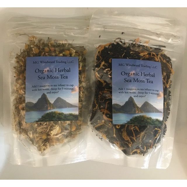 MG Windward Trading LLC Premium Irish Sea Moss Herbal Teas Sea Moss Tea Gray Egyptian Lemongrass,Chamomile,Chai,Mango,Pomegranite Green Tea,Turmeric Golden Chai,Raspberry,Moroccan Mint