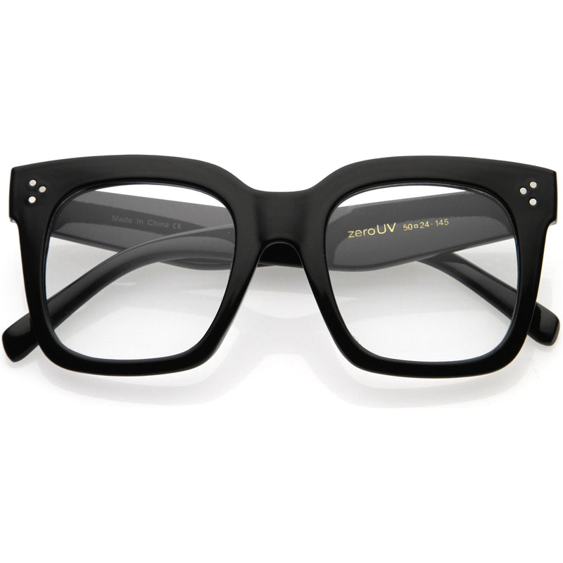 zeroUV Bold Oversize Square Horn Rimmed Flat Lens Clear Glasses D093 Sunglasses White Smoke Black / Clear