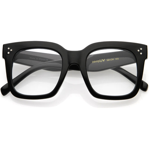 zeroUV Bold Oversize Square Horn Rimmed Flat Lens Clear Glasses D093 Sunglasses White Smoke Black / Clear