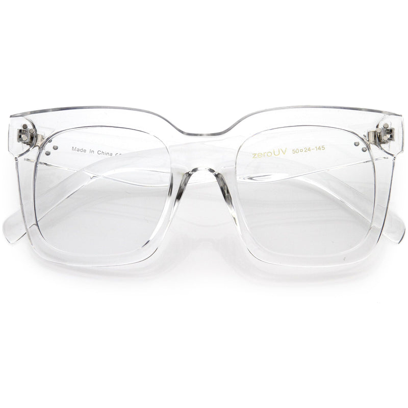 zeroUV Bold Oversize Square Horn Rimmed Flat Lens Clear Glasses D093 Sunglasses Lavender Clear / Clear