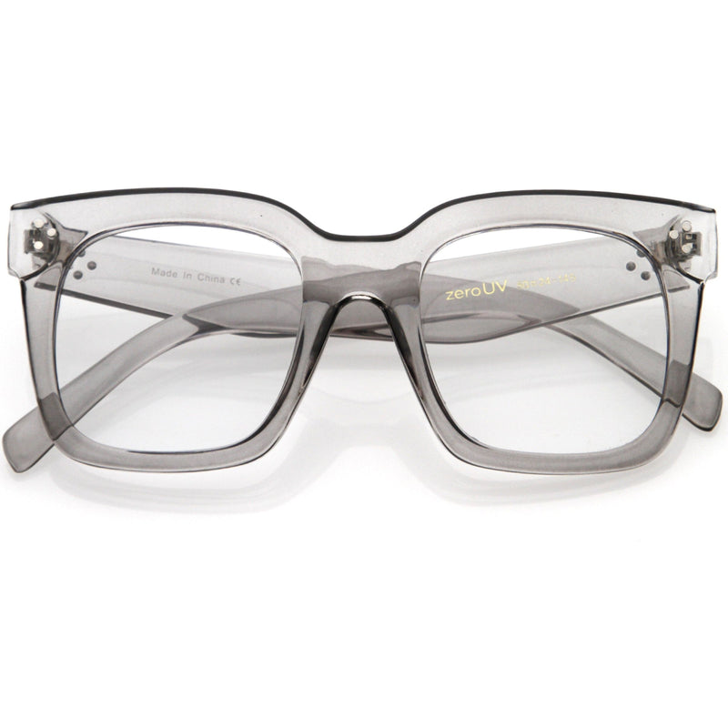 zeroUV Bold Oversize Square Horn Rimmed Flat Lens Clear Glasses D093 Sunglasses Lavender Clear-Gray / Clear