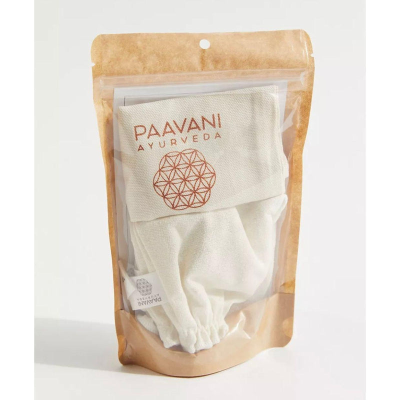 Paavani Ayurveda Garshana Gloves  | Ayurvedic Dry Brushing Antique White Small/Medium,Large