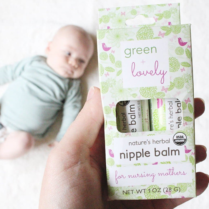 Green + Lovely Calming Nature's Herbal Nursing Nipple Balm - Breastfeeding Essential - 1 oz. Nipple Cream Dark Olive Green