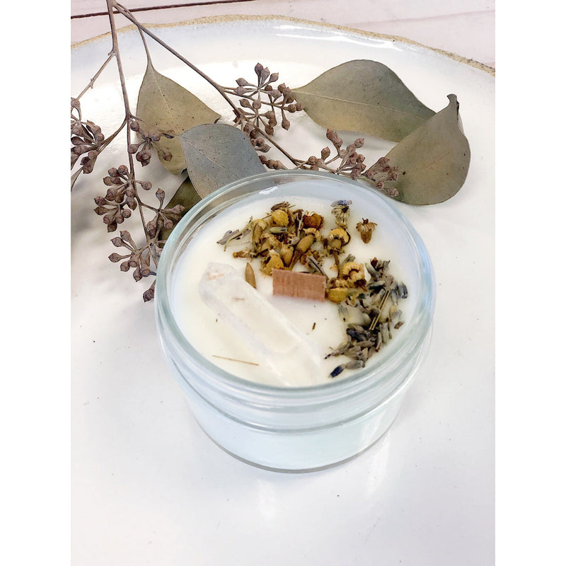 Butter Me Up Organics Peace Candle / Serenity Candle / Intention Candle / Ritual Candle / Crystal Candle / Pretty Candle / Organic Soy Wax Candle / Botanicals Metaphysical Light Gray