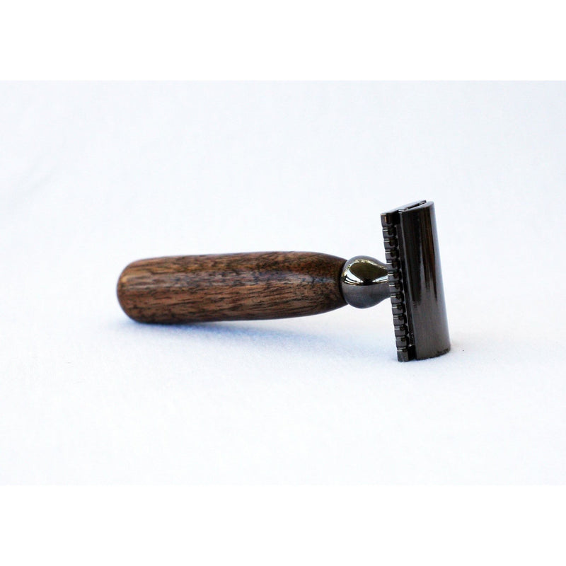 CreationsByWill Hand turned Walnut Wood Double Edge Safety Razor Double Edge Razor White Smoke Brass,Red Brass,Gold,Gunmetal,chrome