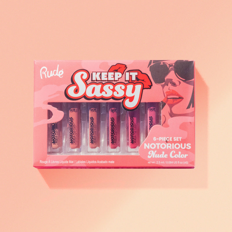 Rude Cosmetics Keep It Sassy 6 Lip Color Set - Nude Lipstick Light Pink Nude