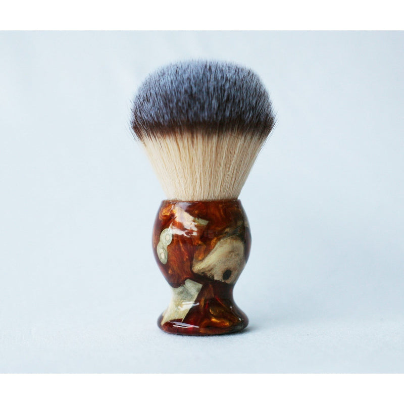CreationsByWill Buckeye Burl Shave Set with Gold and red swirl  Resin safety razor, 26mm lather brush and a matching shave stand. Shave Set Lavender