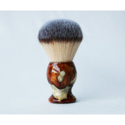 CreationsByWill Buckeye Burl Shave Set with Gold and red swirl  Resin safety razor, 26mm lather brush and a matching shave stand. Shave Set Light Gray