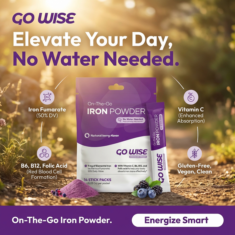 Go Wise Gentle Iron Supplement for Women and Men (No Water Needed) Iron Supplement Dark Slate Blue 28 Stick Packs,42 Stick Packs,14 Stick Packs