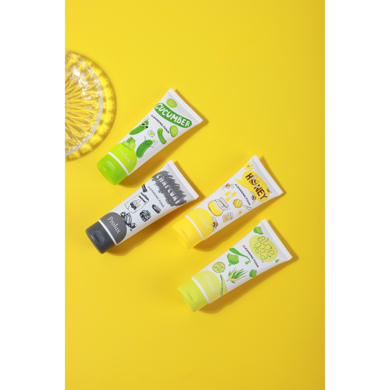 Prolux Cosmetics Cleansing Foam Goldenrod Black- Charcoal,Light Green- Aloe Vera,Green- Cucumber,Yellow- Honey